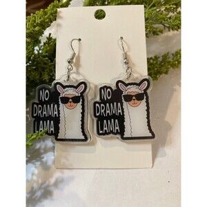 Earrings No Drama Lama in Sunglasses Cartoon Whimsical Funny Statement Acrylic